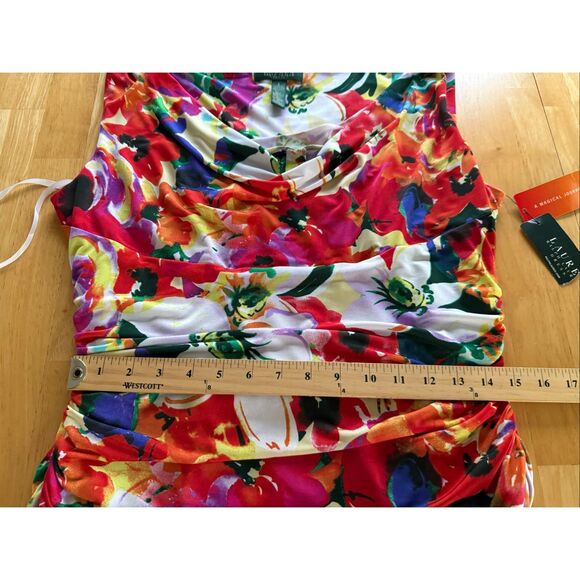 Lauren Ralph Lauren  Faux Wrap Ruched Poppy Floral Jersey Dress SZ 8 NWT - Picture 10 of 15